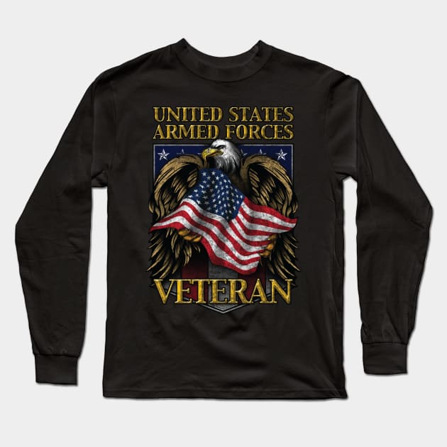 United States Armed Forces Veteran Shield with Eagle and Flag Long Sleeve T-Shirt by hobrath